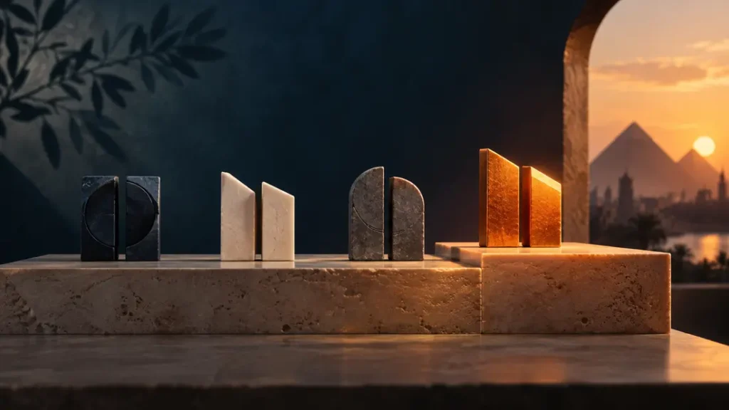 AI-generated editorial illustration: four pairs of small sculptural blocks on an empty results table with the fourth pair catching warm orange light. Not a photograph of the reported people, event or facility.